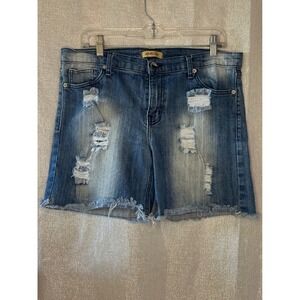 Aphrodite Denim Shorts Distressed Frayed Hem‎ Blue Wash Jean Shorts L
